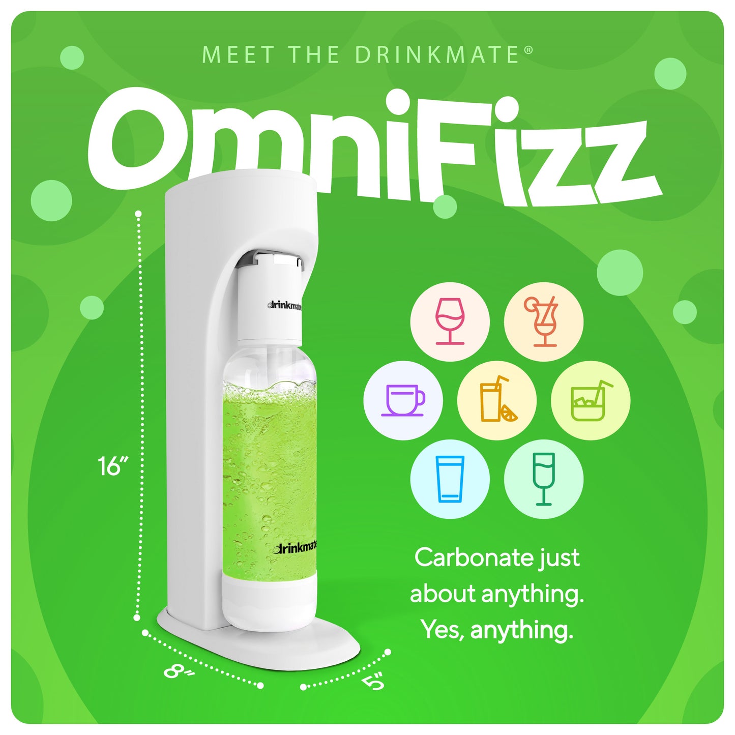 OmniFizz Sparkling Water and Soda Maker, Carbonates ANY Drink, without CO2 Cylinder (Machine Only)