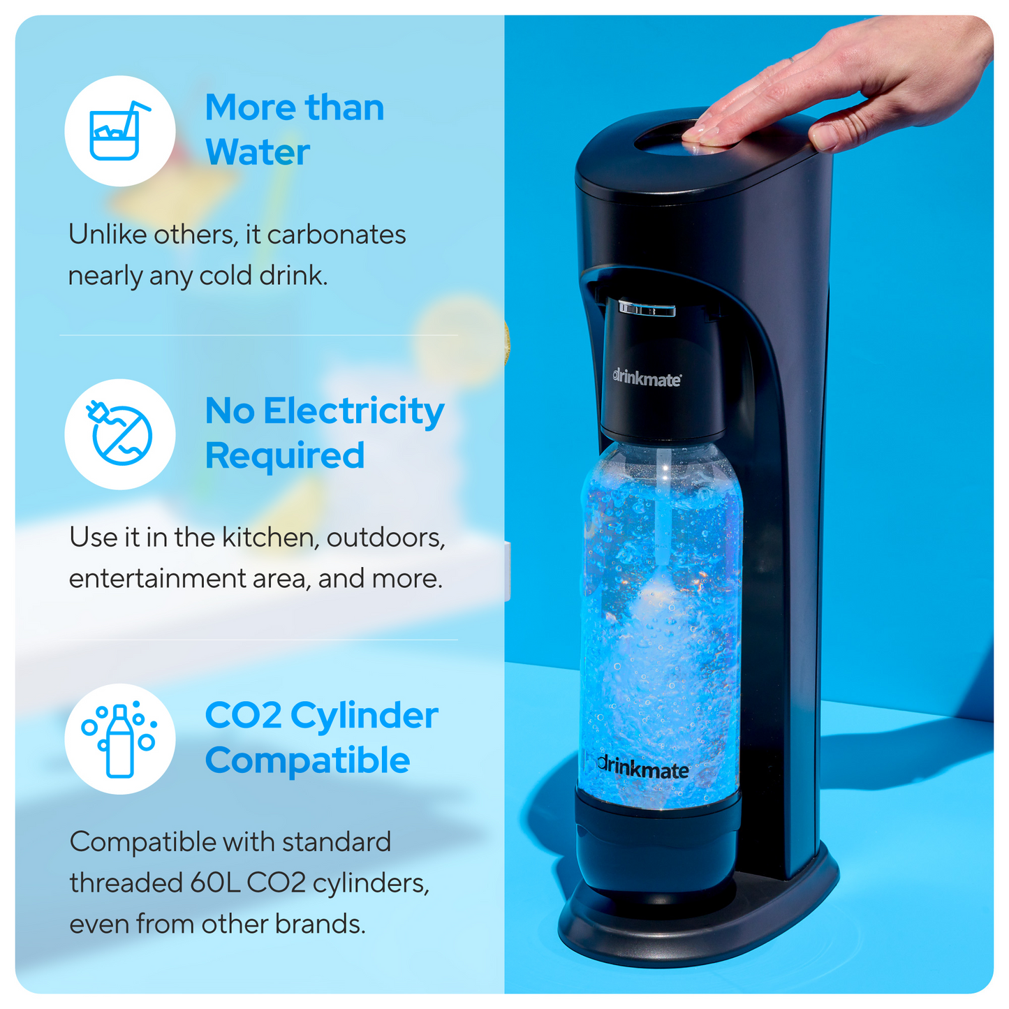 OmniFizz Machine à Eau Pétillante et Soda, Carbonate N'IMPORTE Quelle Boisson, Ensemble de Quatre Cylindres