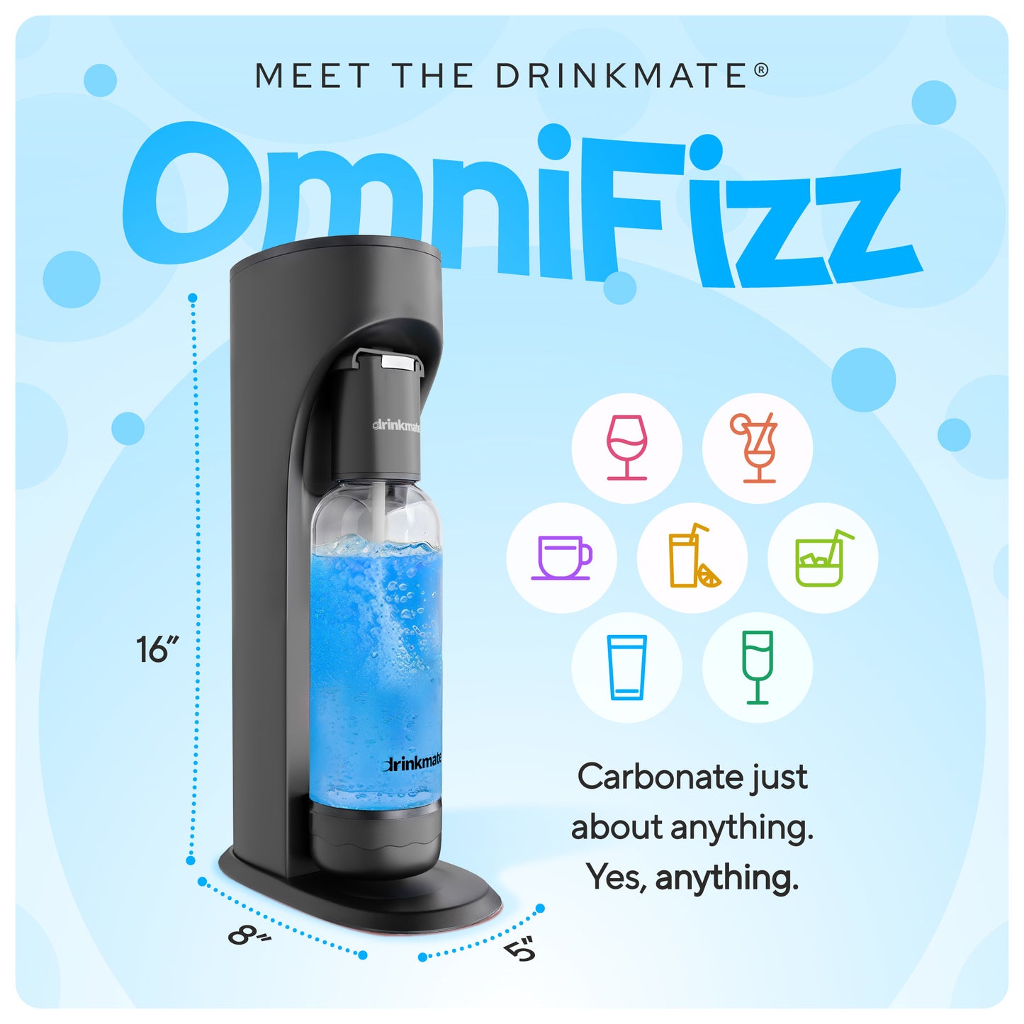 OmniFizz Machine à Eau Pétillante et Soda, Carbonate N'IMPORTE Quelle Boisson, Ensemble de Quatre Cylindres