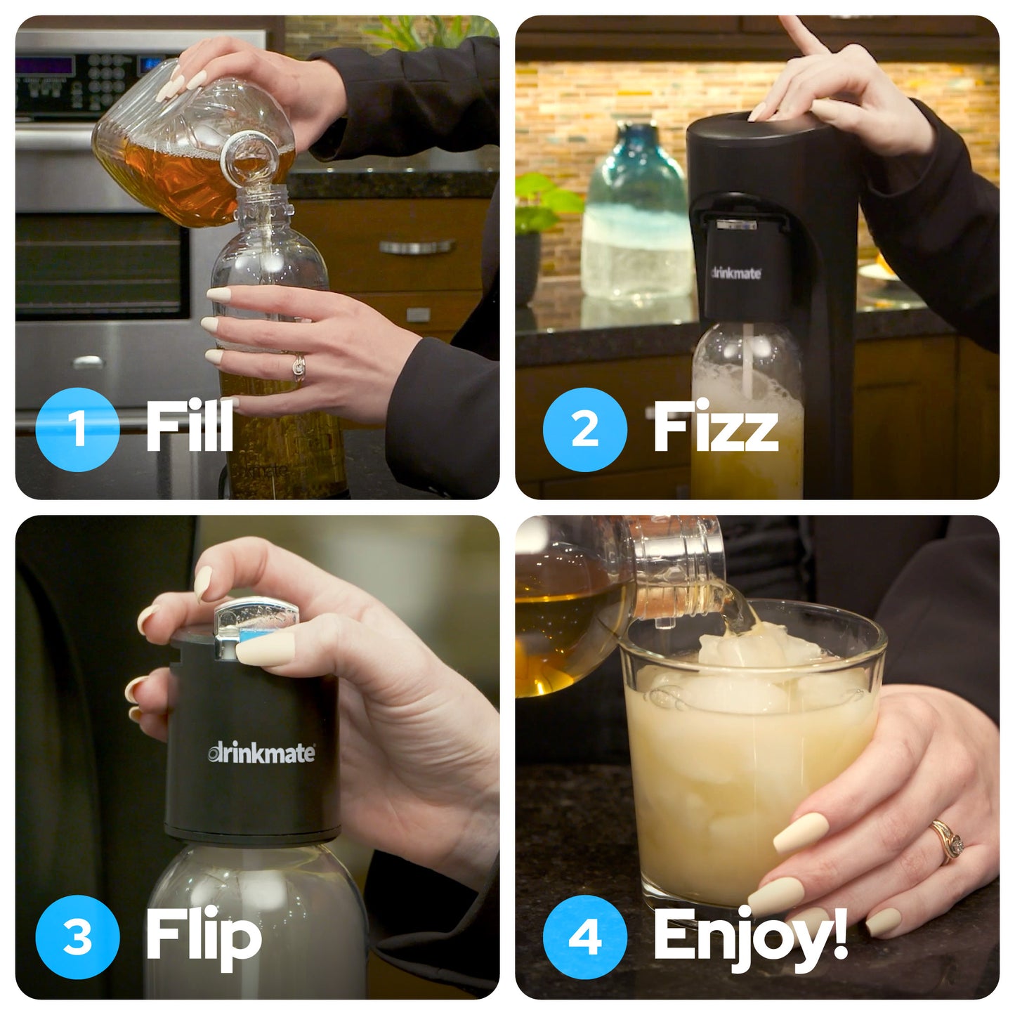 OmniFizz Machine à Eau Pétillante et Soda, Carbonate N'IMPORTE Quelle Boisson, Ensemble de Quatre Cylindres