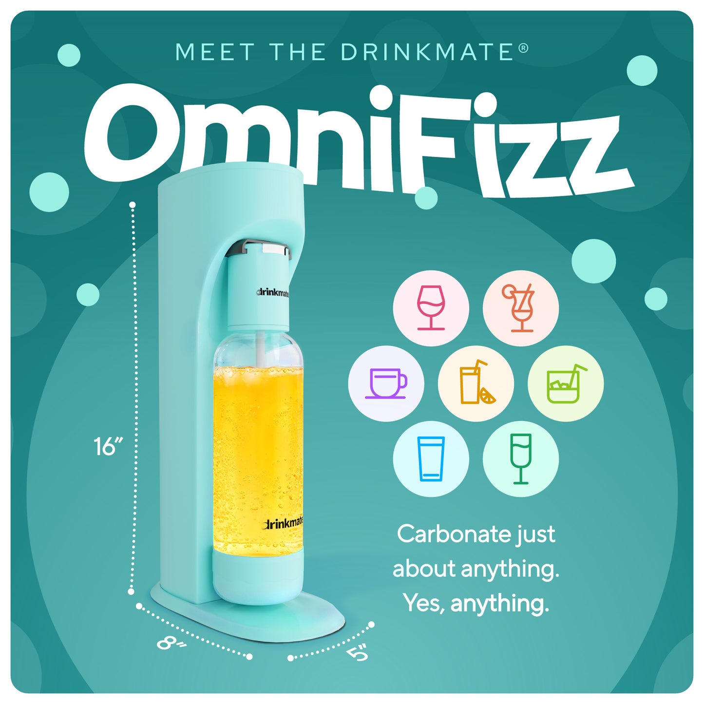 OmniFizz Machine à Eau Pétillante et Soda, Carbonate N'IMPORTE Quelle Boisson, Ensemble de Quatre Cylindres