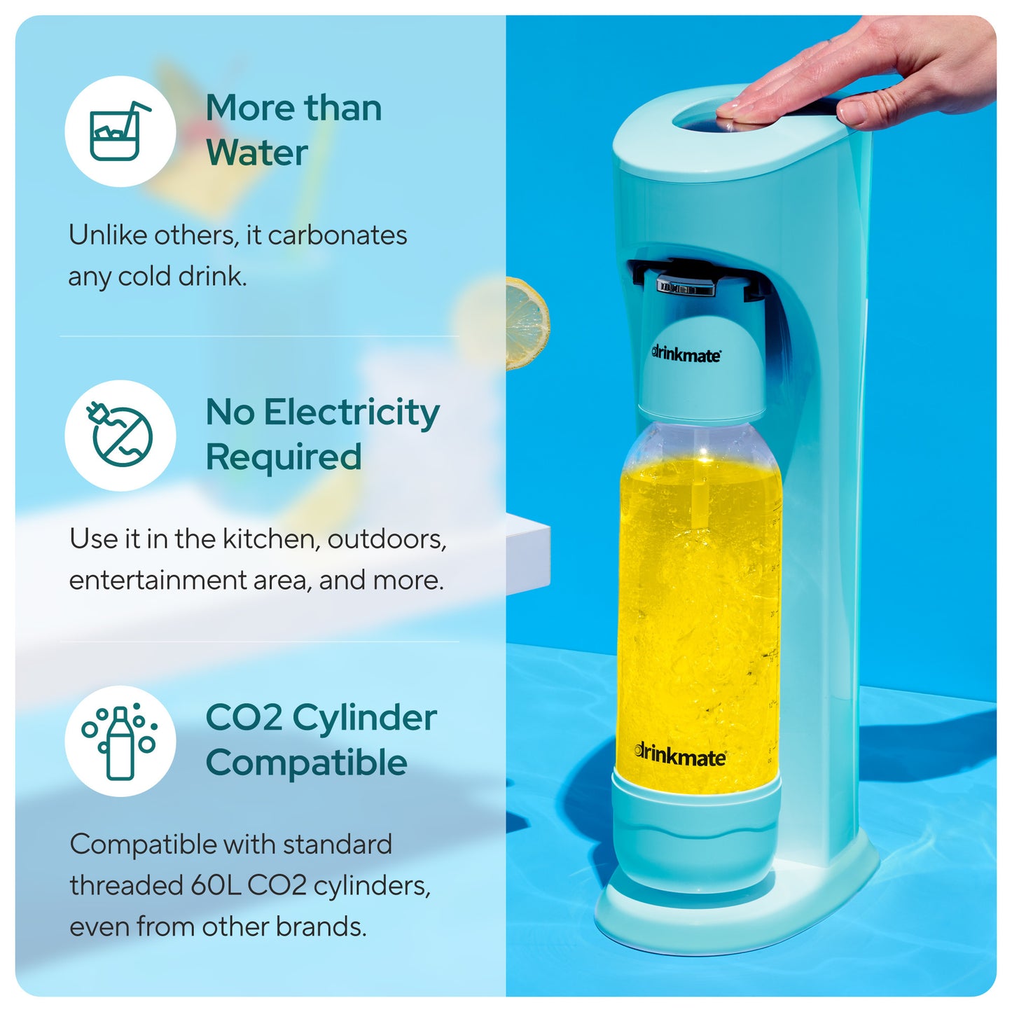 OmniFizz Machine à Eau Pétillante et Soda, Carbonate N'IMPORTE Quelle Boisson, Ensemble de Quatre Cylindres