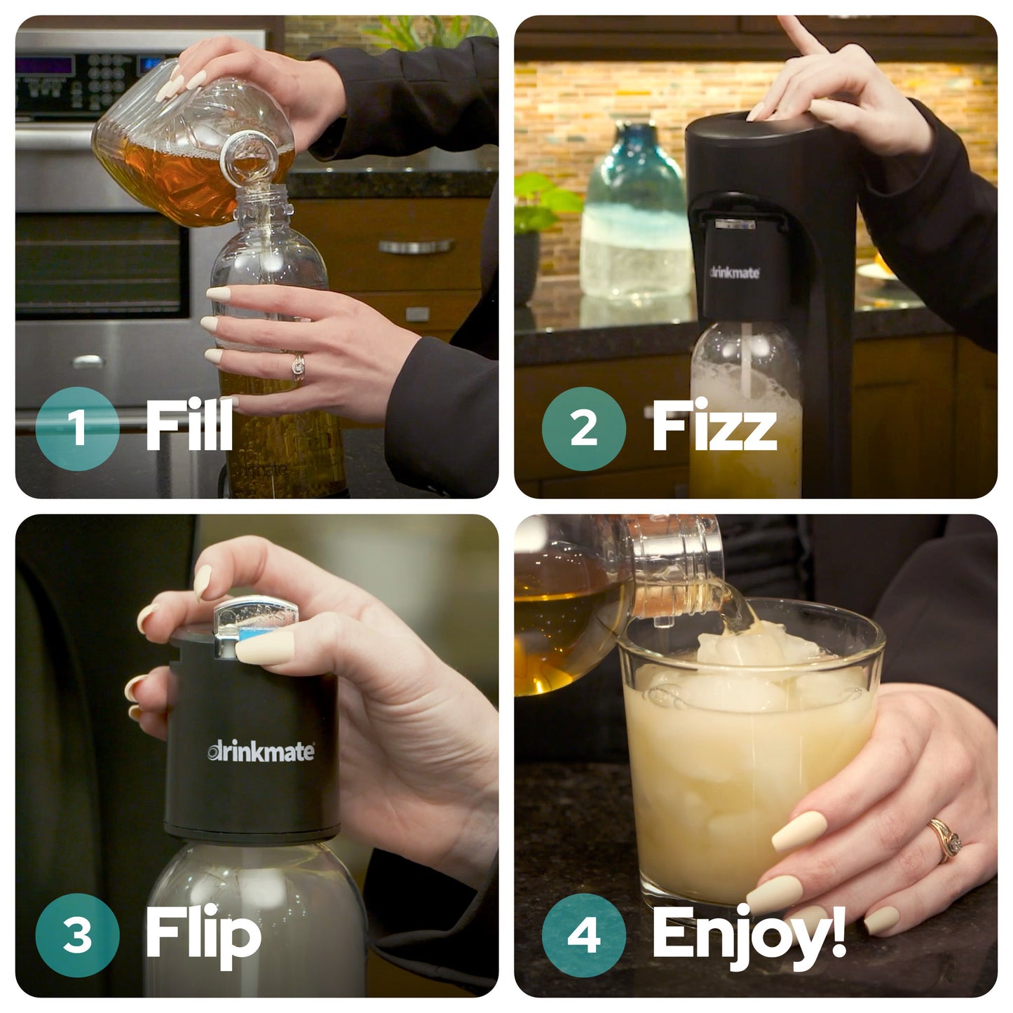 OmniFizz Machine à Eau Pétillante et Soda, Carbonate N'IMPORTE Quelle Boisson, Ensemble de Quatre Cylindres