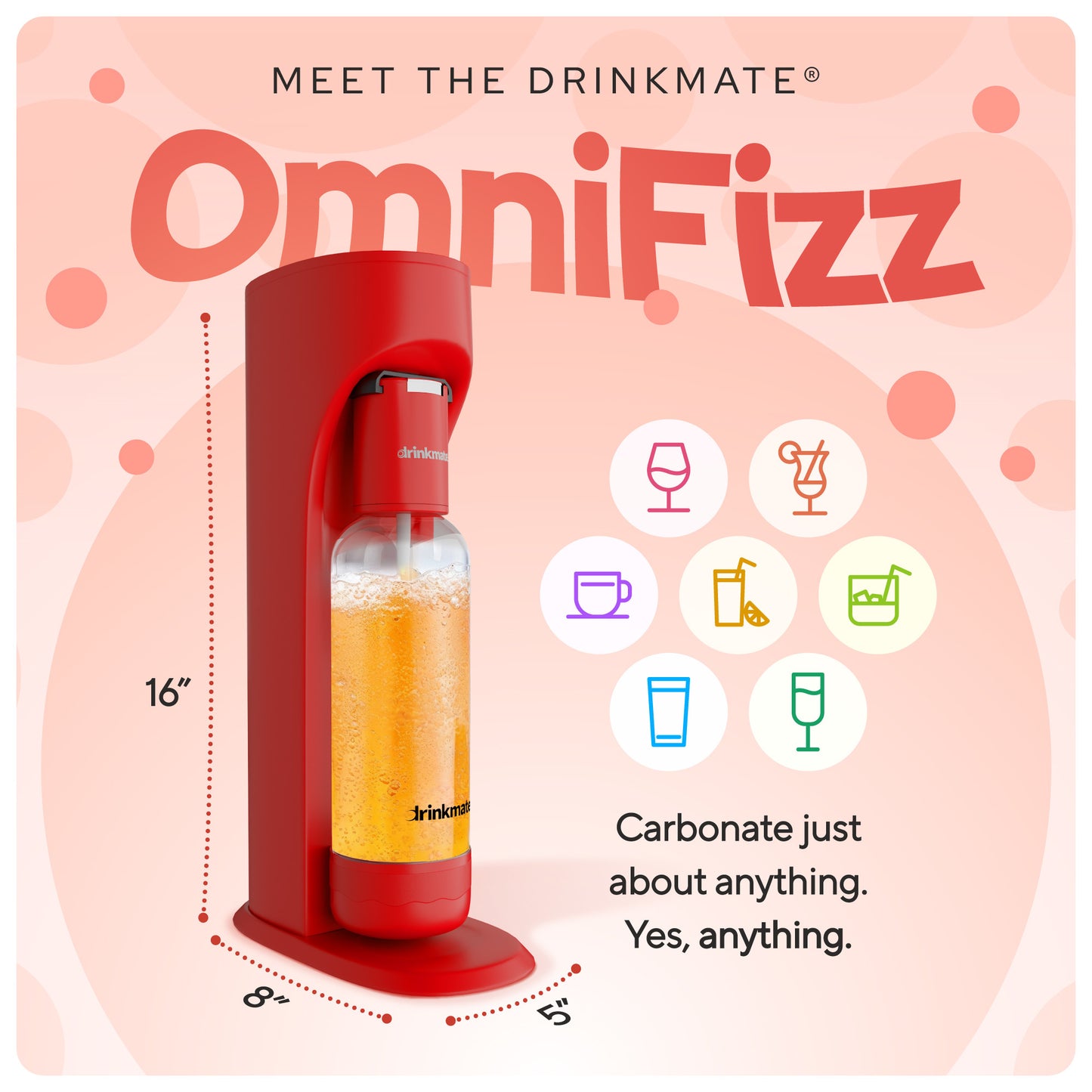 OmniFizz Machine à Eau Pétillante et Soda, Carbonate N'IMPORTE Quelle Boisson, Ensemble de Quatre Cylindres