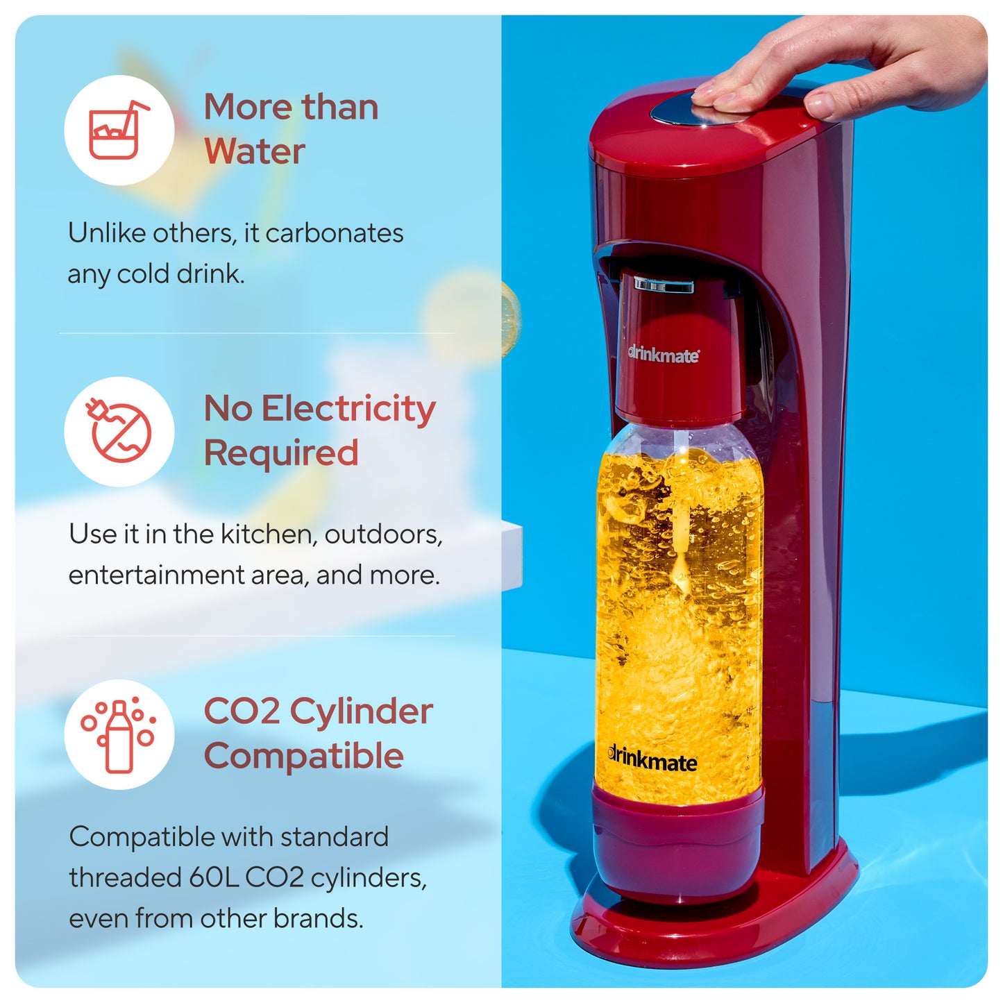 OmniFizz Machine à Eau Pétillante et Soda, Carbonate N'IMPORTE Quelle Boisson, Ensemble de Quatre Cylindres