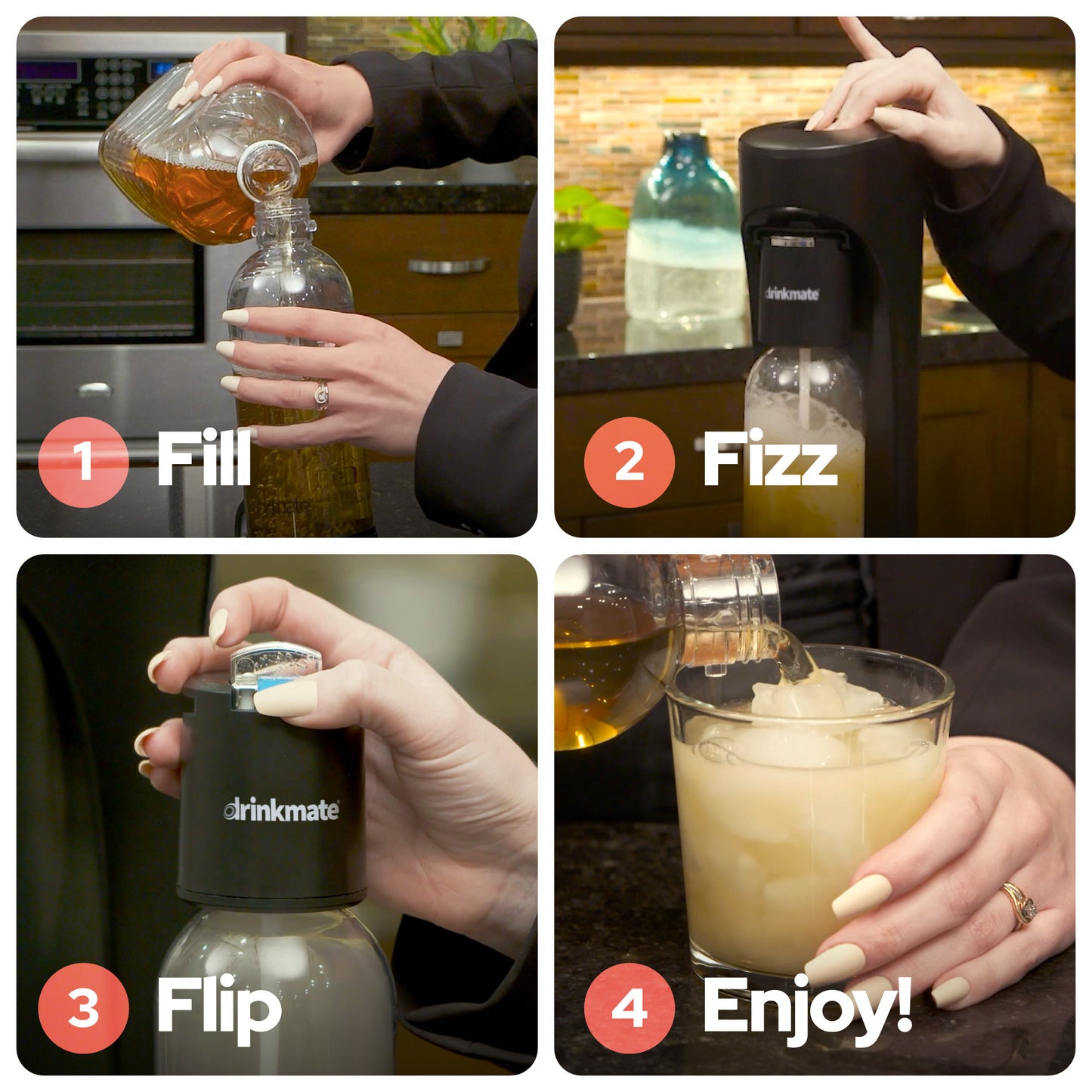 OmniFizz Machine à Eau Pétillante et Soda, Carbonate N'IMPORTE Quelle Boisson, Ensemble de Quatre Cylindres