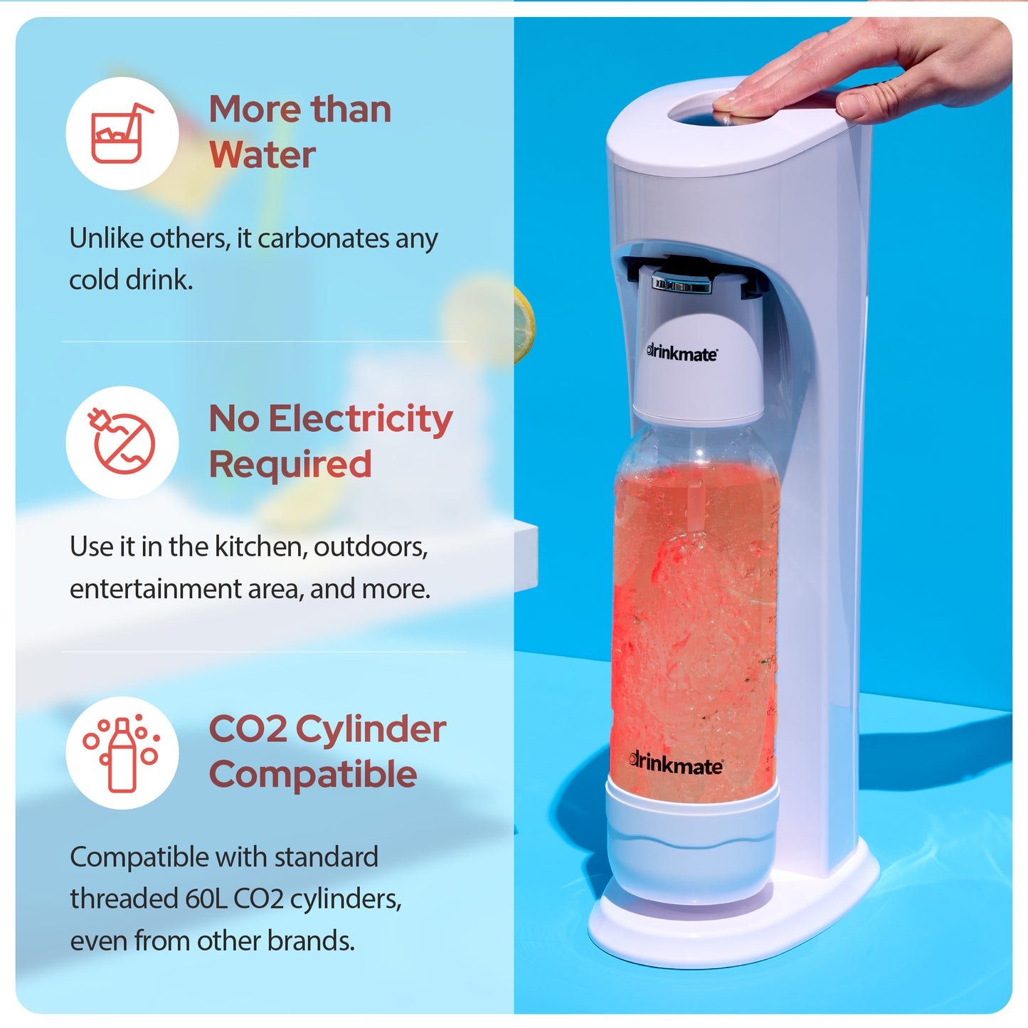 OmniFizz Machine à Eau Pétillante et Soda, Carbonate N'IMPORTE Quelle Boisson, Ensemble de Quatre Cylindres