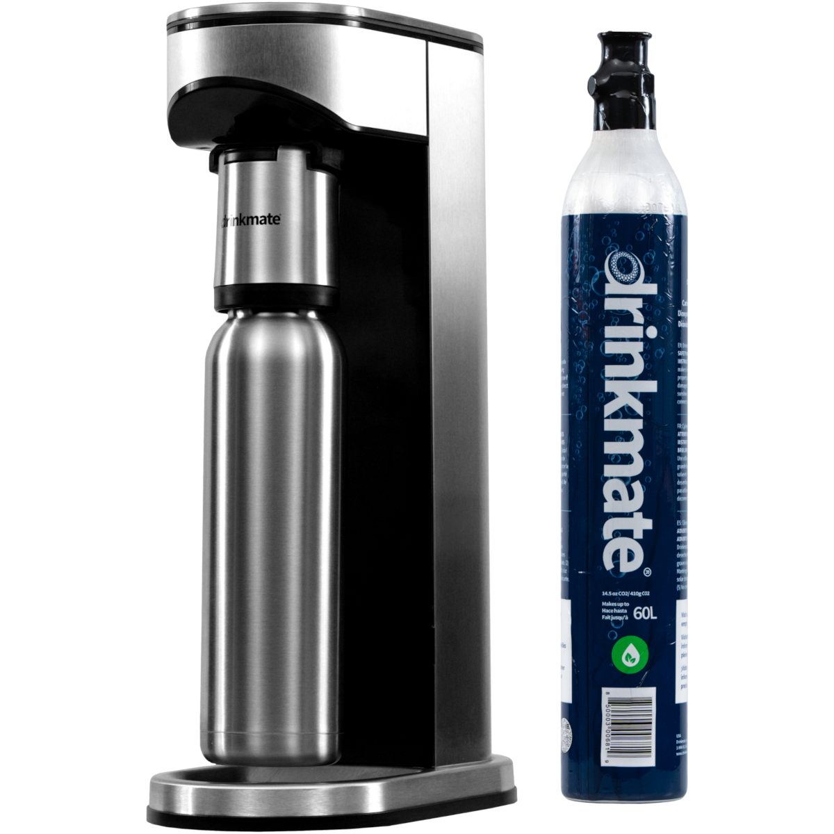 Carbonateur LUX en acier inoxydable, avec bouteille en acier inoxydable de 0,7 L et cylindre de CO2 de 60 L